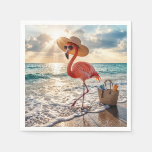 Chic Flamingo with Sun Hat and Sunglasses Napkin