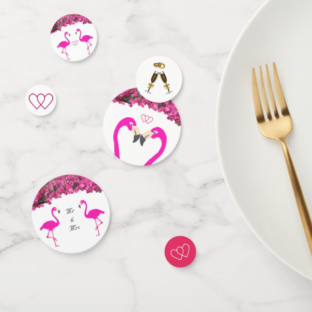 Chic flamingos, hearts & tropical flowers wedding confetti (Group)