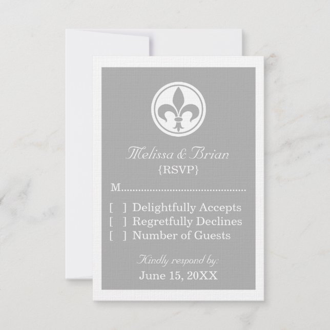 Chic Fleur De Lis Response Card, Grey (Front)
