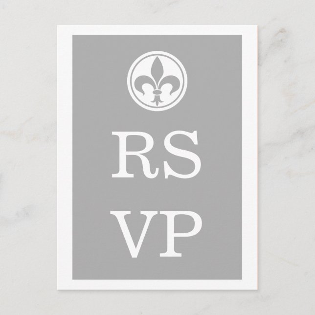 Chic Fleur De Lis RSVP Postcard, Grey Invitation Postcard (Front)