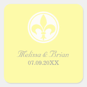 Chic Fleur De Lis Stickers, Yellow Square Sticker