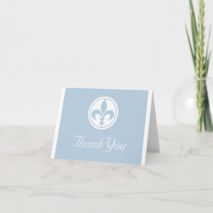Chic Fleur De Lis Thank You Card, Blue Card