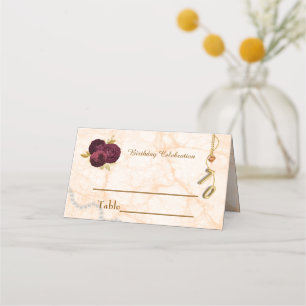 Chic Floral 70th Birthday & Gold Foil Balloon Place Card