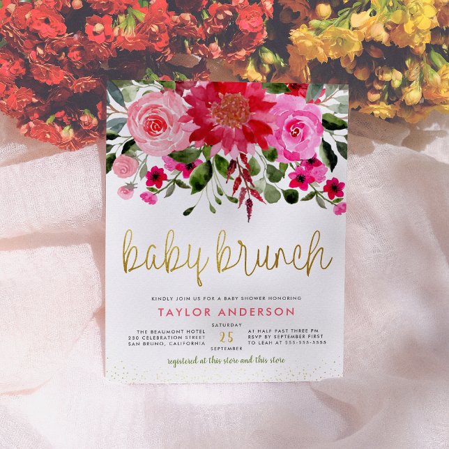 Chic Floral Baby Brunch Baby Girl Baby Shower Invitation Postcard (Creator Uploaded)