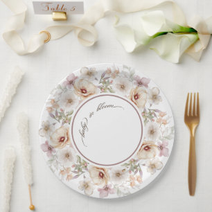 Chic Floral Baby in Bloom Watercolor Baby Shower Paper Plate