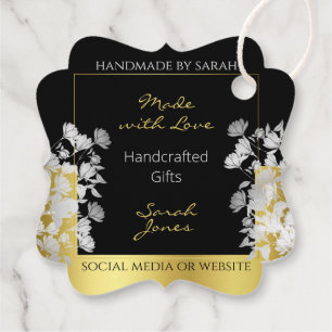 Chic Floral Black Gold with Silver Flowers Product Favour Tags
