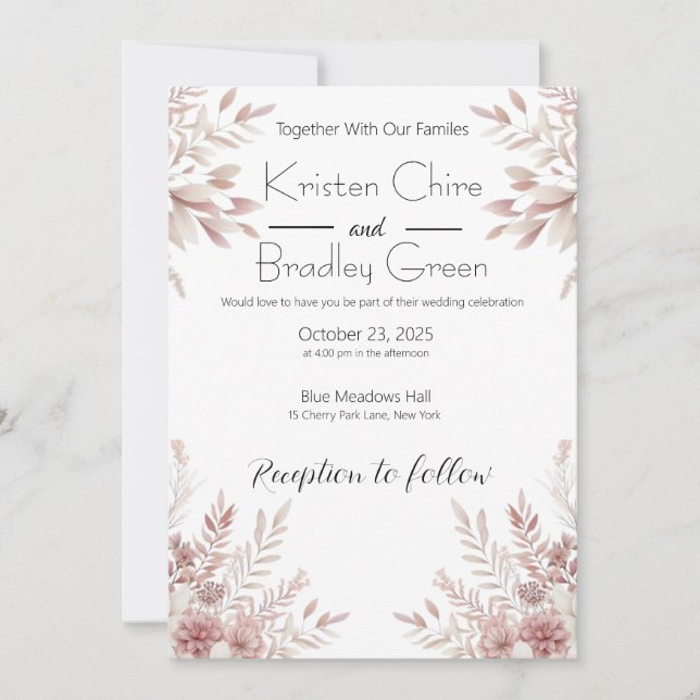 Chic Floral Bliss Wedding Invitation (Front)