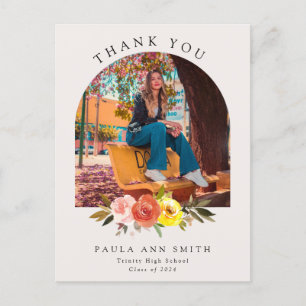 Chic Floral Bloom Arch Photo Graduation Thank You Postcard