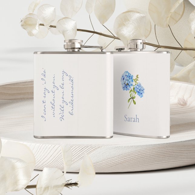 Chic Floral Blue Grey Hydrangea Event Wedding  Hip Flask (Creator Uploaded)