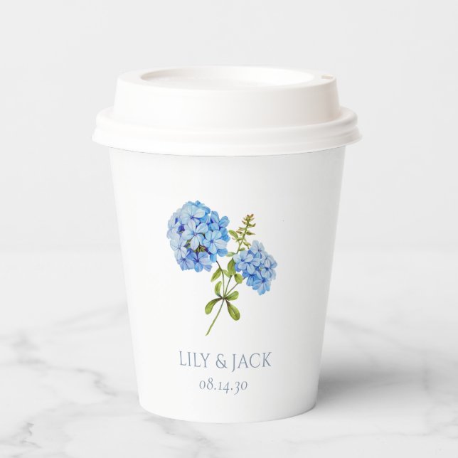 Chic Floral Blue Hydrangea Event Wedding  Paper Cups (Front)