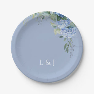 Chic Floral Blue Hydrangea Event Wedding  Paper Plate