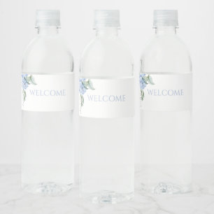 Chic Floral Blue Hydrangea Event Wedding  Water Bottle Label