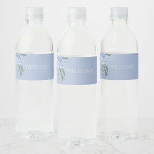 Chic Floral Blue Hydrangea Event Wedding  Water Bottle Label
