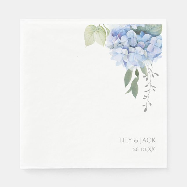 Chic Floral Blue Hydrangea Wedding  Napkin (Front)