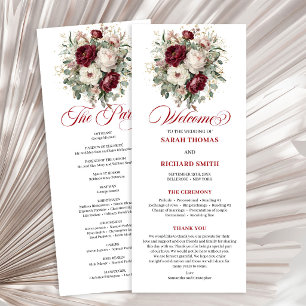 Chic Floral Blush Burgundy Wedding Program