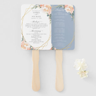 Chic Floral Blush Gold Dusty Blue Wedding Program Hand Fan