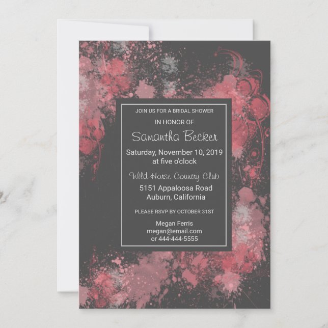 Chic Floral Blush Paint Splatter Bridal Shower Invitation (Front)