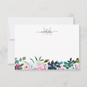 Chic Floral Blush Pink Peony Botanical Monogram Card