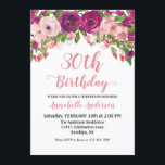 Chic Floral Blush Pink Purple Watercolor Birthday Invitation<br><div class="desc">The design features watercolor magenta purple,  blush pink and orange flowers.</div>
