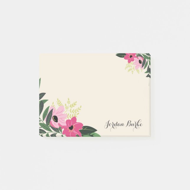 Chic Floral Border Monogram Post-it Notes (Front)