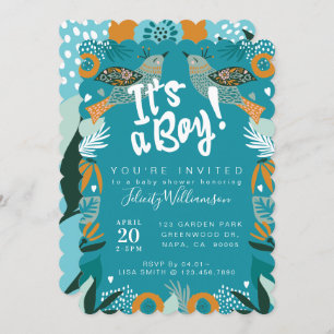 Chic Floral Botanical Bird Baby Shower Invitation