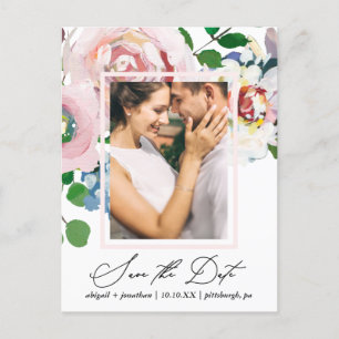 Chic Floral Bouquet and Frame Save the Date Invitation Postcard