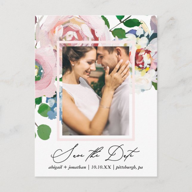 Chic Floral Bouquet and Frame Save the Date Invitation Postcard (Front)