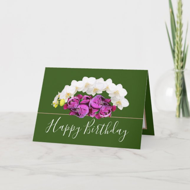 Chic Floral Bouquet Orchids&Peony Flowers Birthday Card (Front)