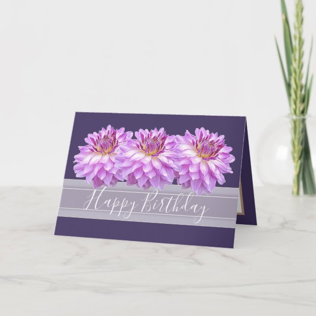 Chic Floral Bouquet Purple Dahlia Flowers Birthday Card (Front)