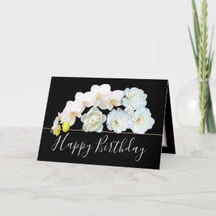 Chic Floral Bouquet Rose & Orchid Flowers Birthday Card