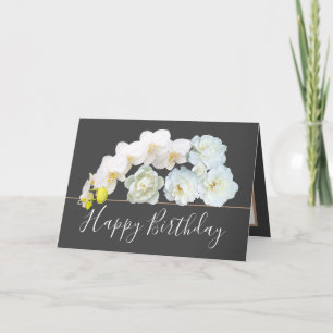Chic Floral Bouquet Rose & Orchid Flowers Birthday Card