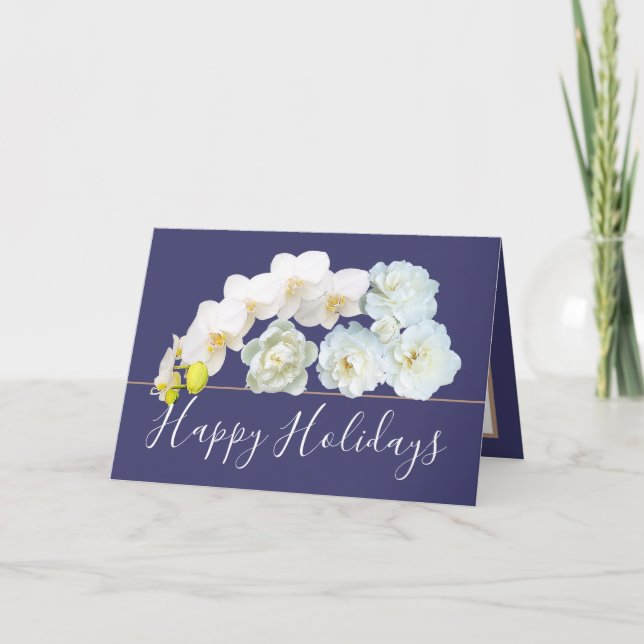 Chic Floral Bouquet Rose & Orchid Flowers Holiday Card (Front)