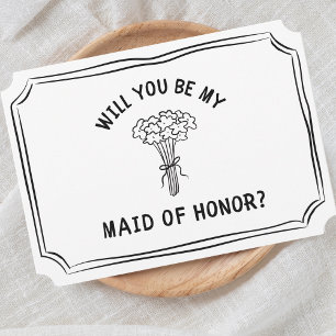 Chic Floral Bow Bouquet Maid of Honour Proposal Card