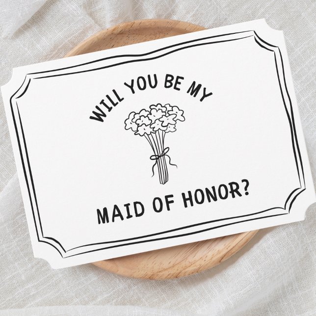 Chic Floral Bow Bouquet Maid of Honour Proposal Card (Pop the question with this chic maid of honor card, featuring a hand-drawn floral design.)