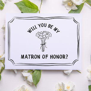 Chic Floral Bow Bouquet Matron of Honour Proposal Card
