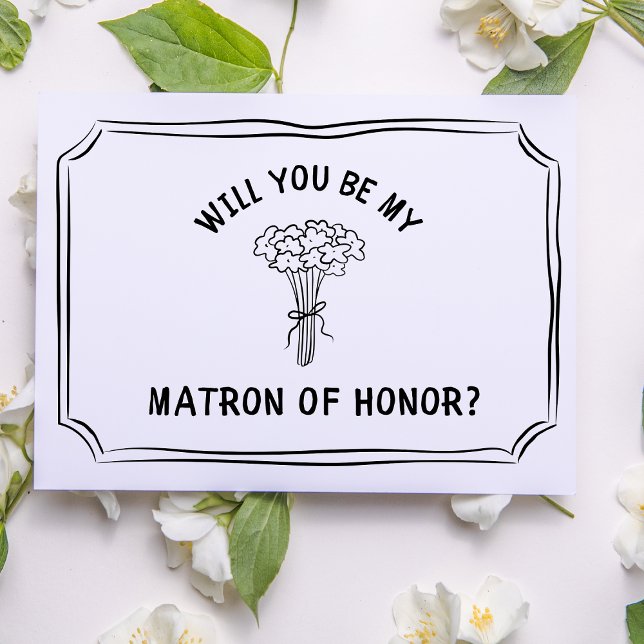 Chic Floral Bow Bouquet Matron of Honour Proposal Card (Ask your matron of honor in style with this playful floral card, designed.)