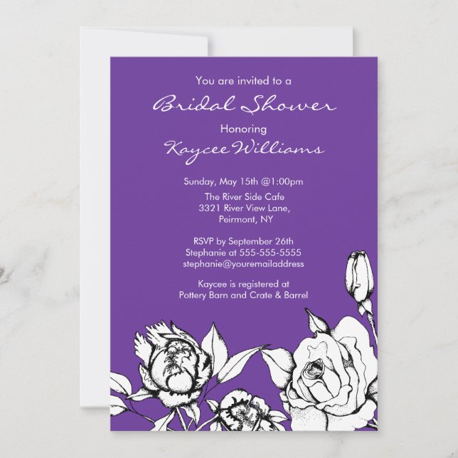 Chic Floral  Bridal Shower Invitation Purple (Front)