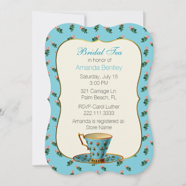 Chic Floral Bridal Shower Tea Party Invitation (Front)