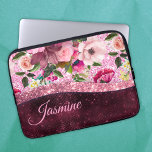 Chic floral Burgundy pink purple glitter monogram Laptop Sleeve<br><div class="desc">Pretty chic and elegant girly floral design in purple burgundy and faux pink glitter to create a special unique stylish Laptop sleeve. Add some style to your office, desk, or personal space with a Chic and stylish custom name and monogram Laptop sleeve.. personalise it with a script name and monogram....</div>