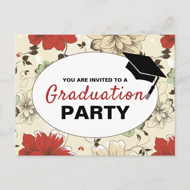Chic Floral Cap, Graduation Party Invitation (Front)