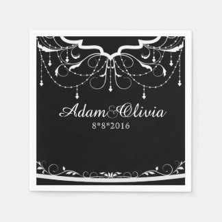 Chic Floral Chandelier Black Wedding Napkin