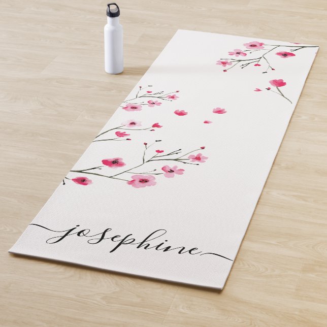 Chic floral Cherry Blossom Name Script Yoga Mat (In Situ)