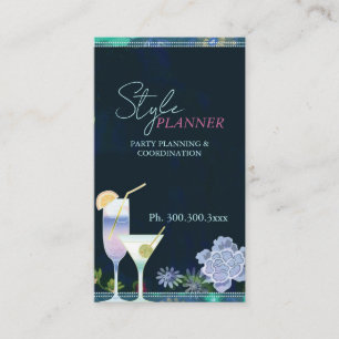 Chic Floral Cocktails Party Planner Business Card