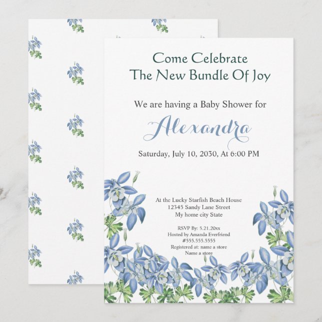 Chic Floral Columbine Blue Boy Baby Shower (Front/Back)