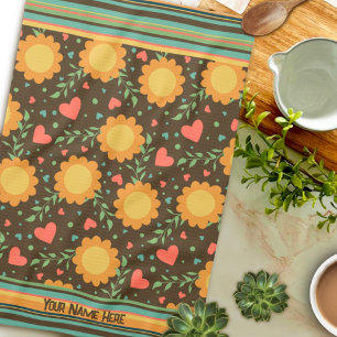 Chic Floral Custom Name or Quote Fun Pretty  Tea Towel