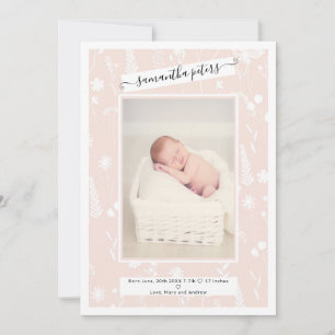 Chic floral dried flowers blush photo baby birth announcement