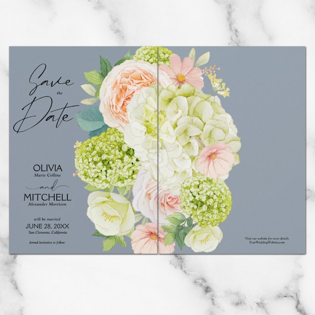 Chic Floral Dusty Blue Wedding Save The Date (Creator Uploaded)