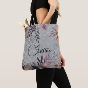 Chic Floral Elegant Damask Personalized Tote Bag