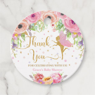 Chic Floral Fairy Baby Shower Birthday Thank You Favour Tags