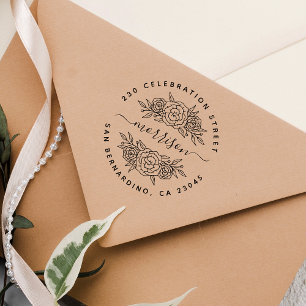Chic Floral Family Name & Round Return Address Self-inking Stamp